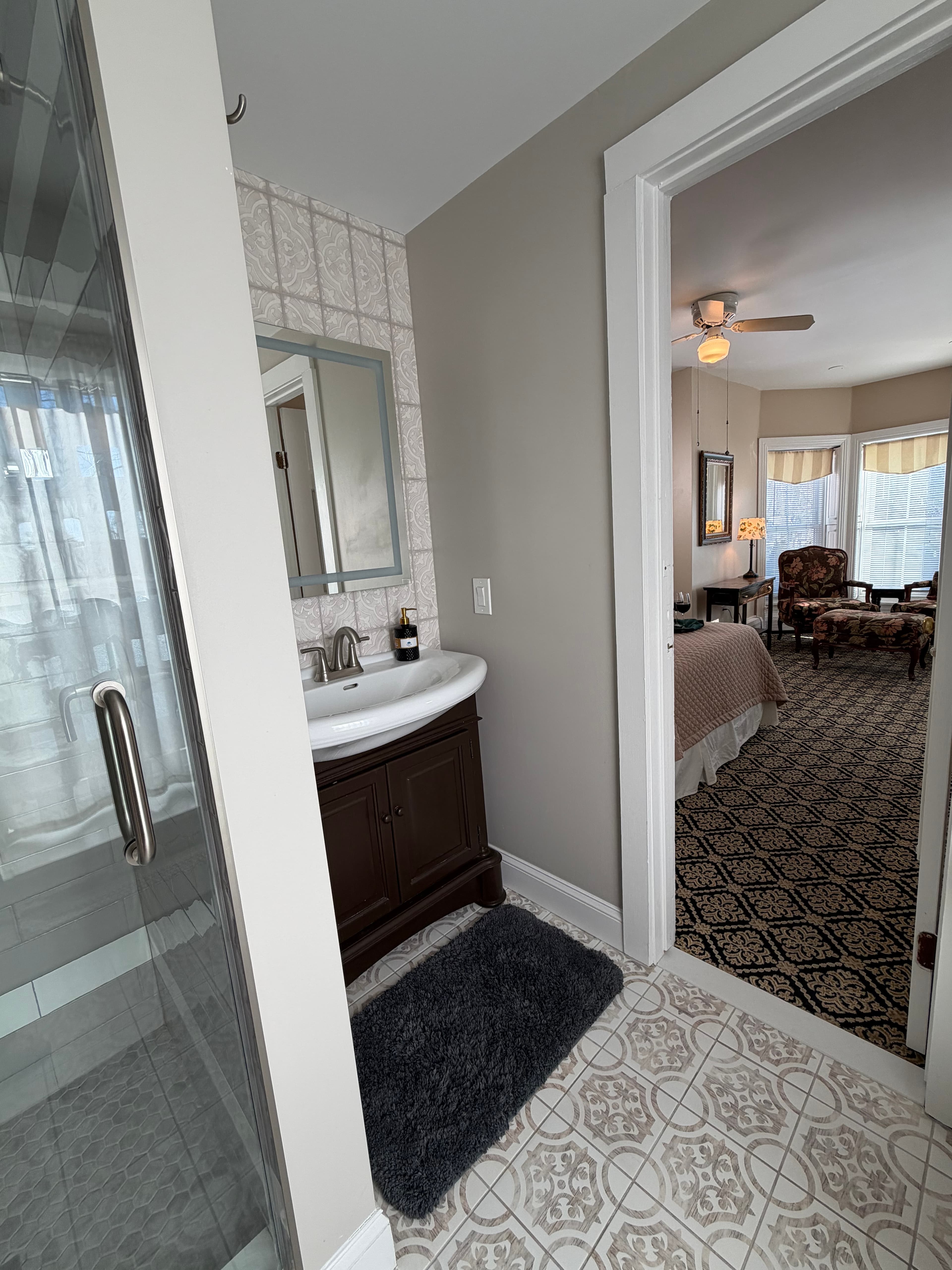 View from the bathroom looking out into the room