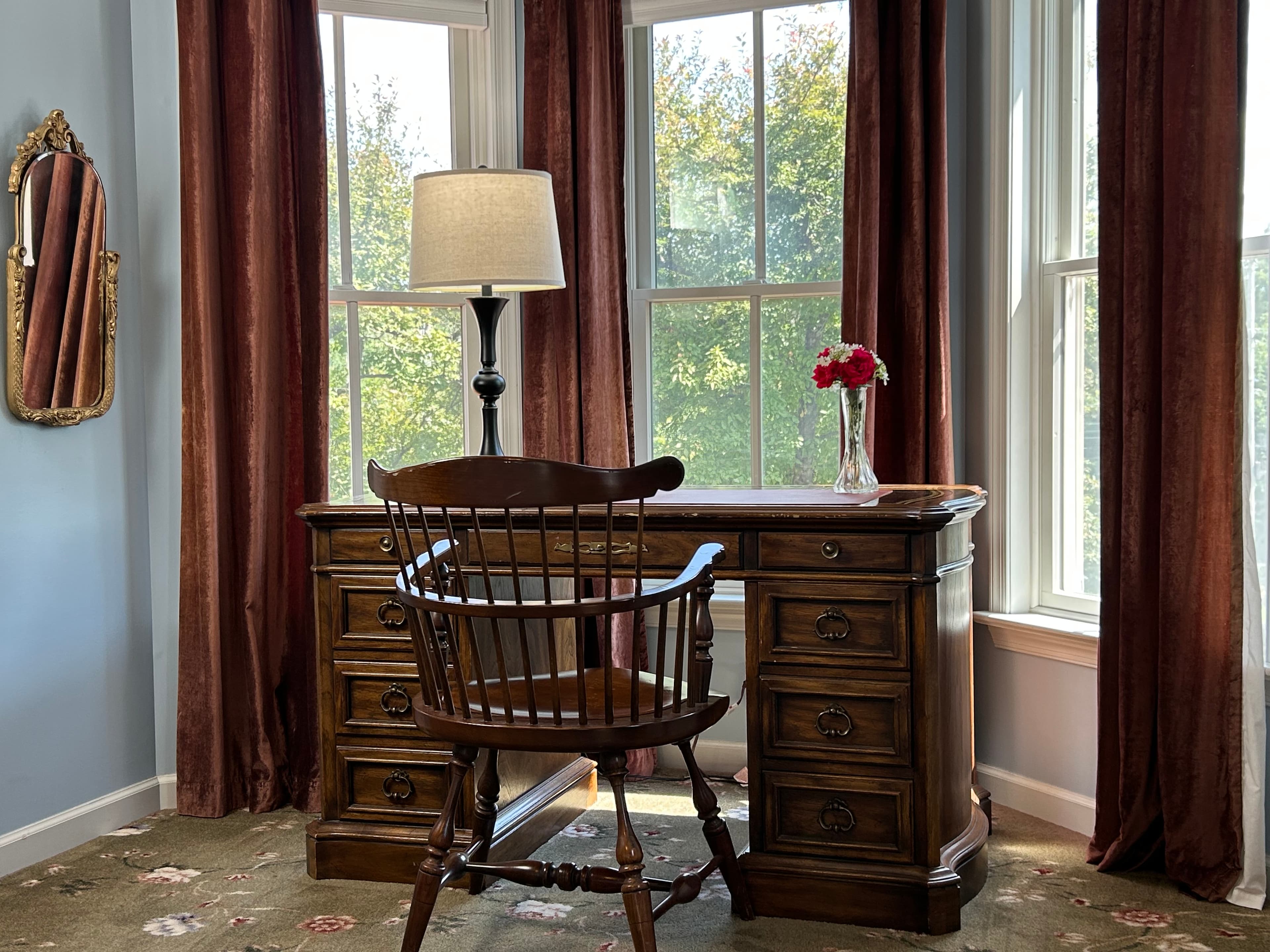 View of desk & chair in bay windows