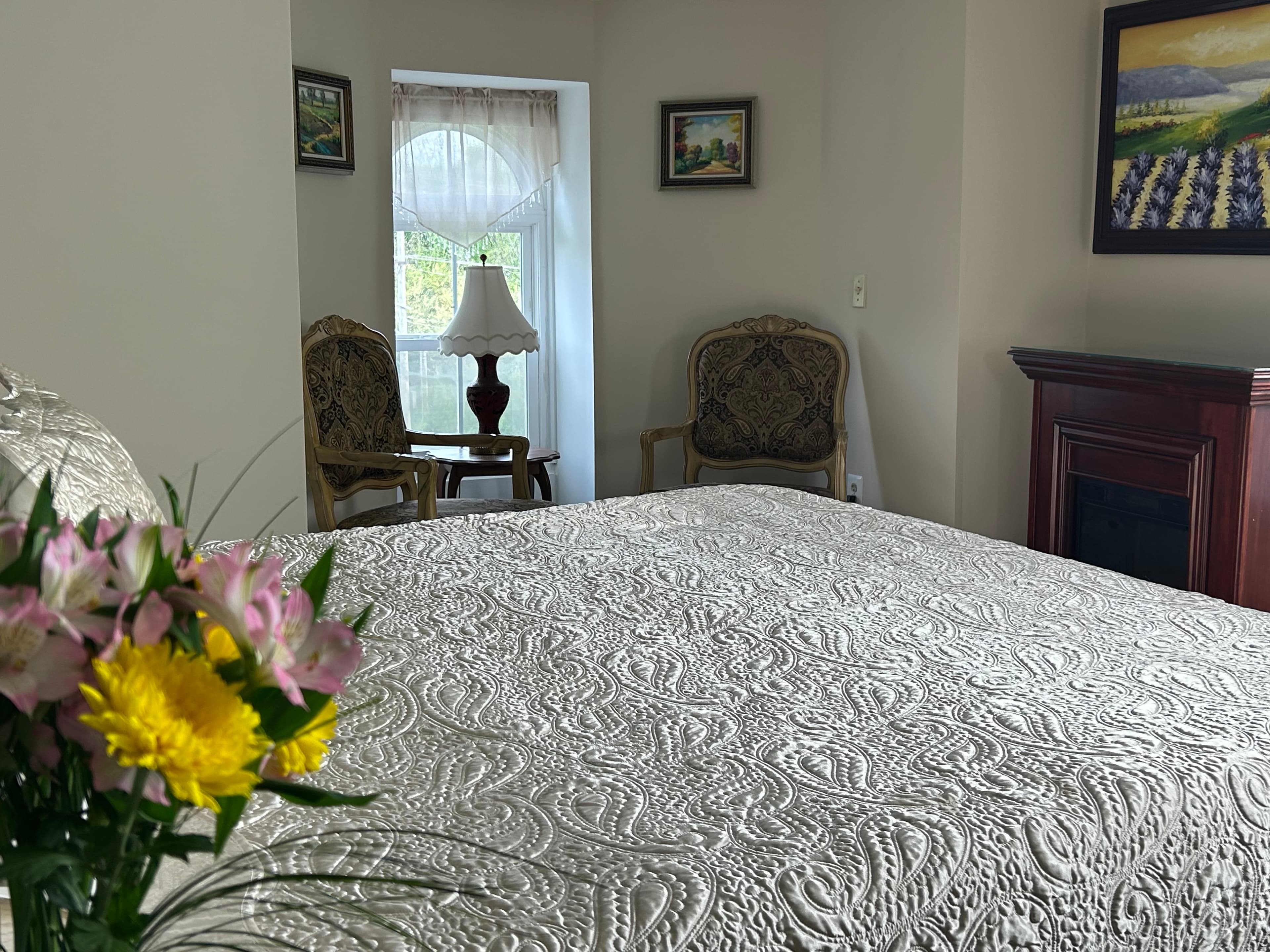 King size bed and view of sitting area