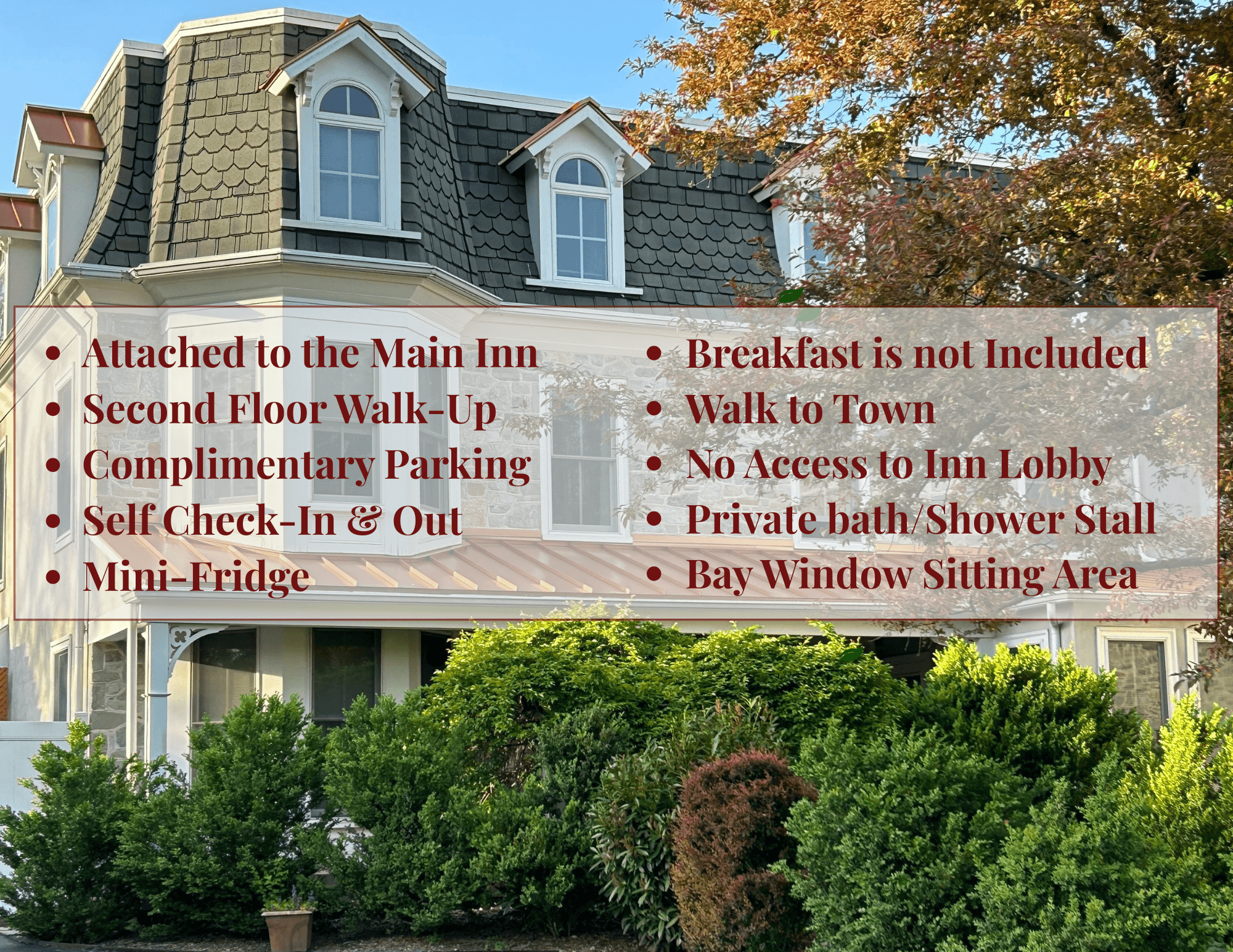 Sign for Meadow Annex with details about room NO breakfast