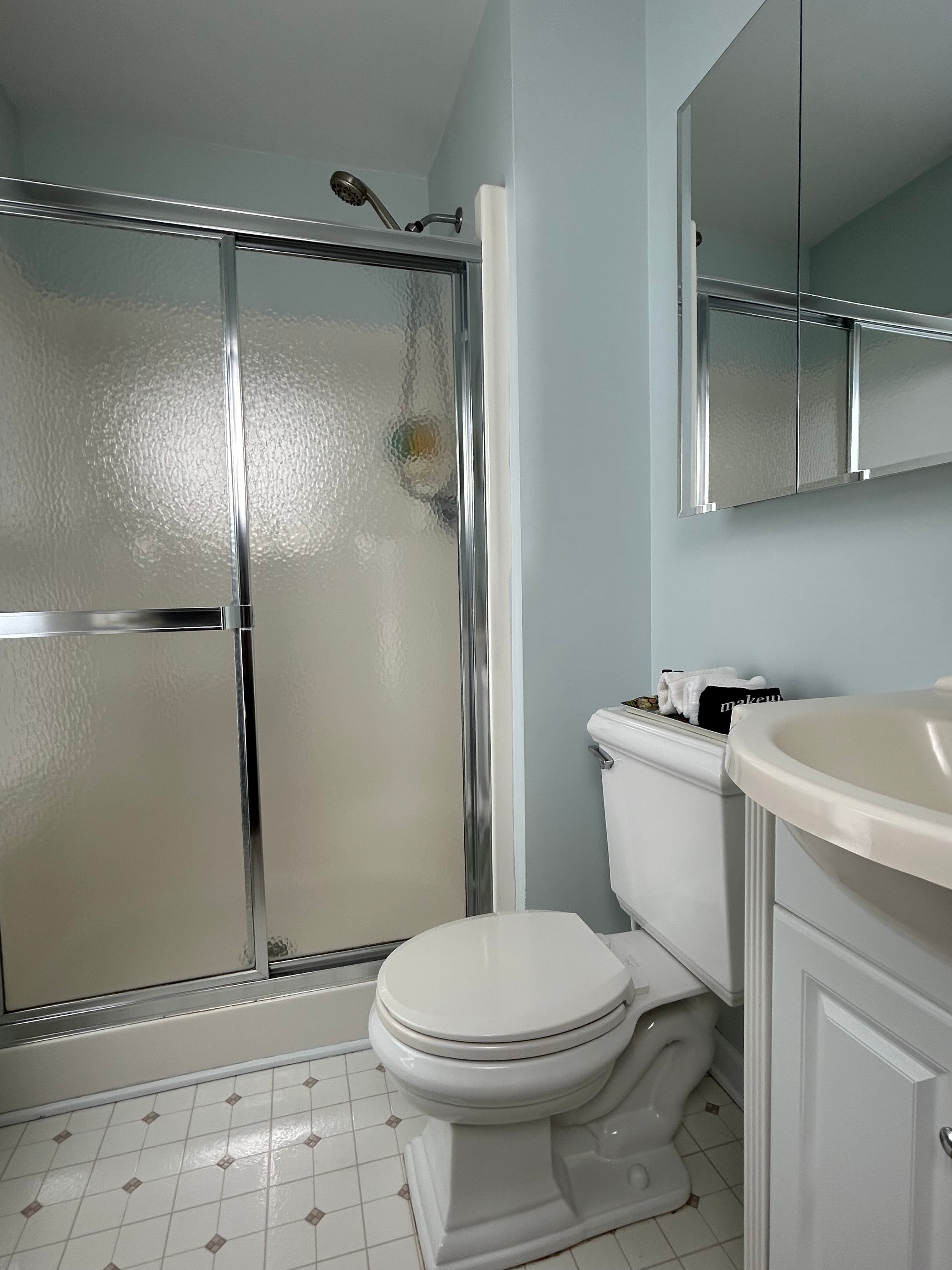 View of bathroom from room