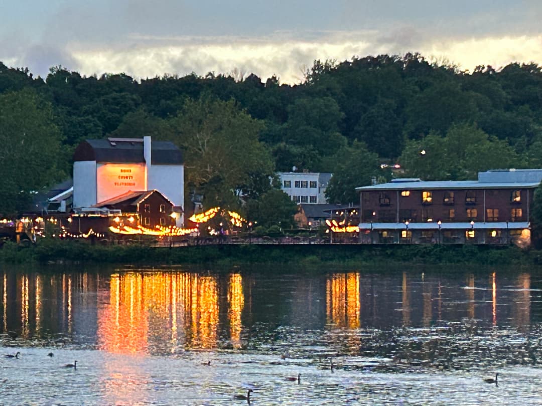 View of New Hope from the Delaware River at sunset