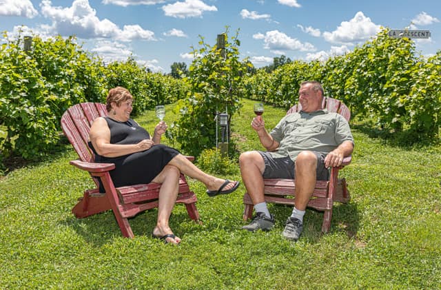 Bishop Winery with a couple enjoying a glass of wine
